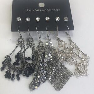 New York & Co 6 Pairs of earrings Chandelier and rhinestone studs